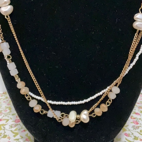 Triple Strand Faux Pearl Multi Textured Necklace - Picture 2 of 5